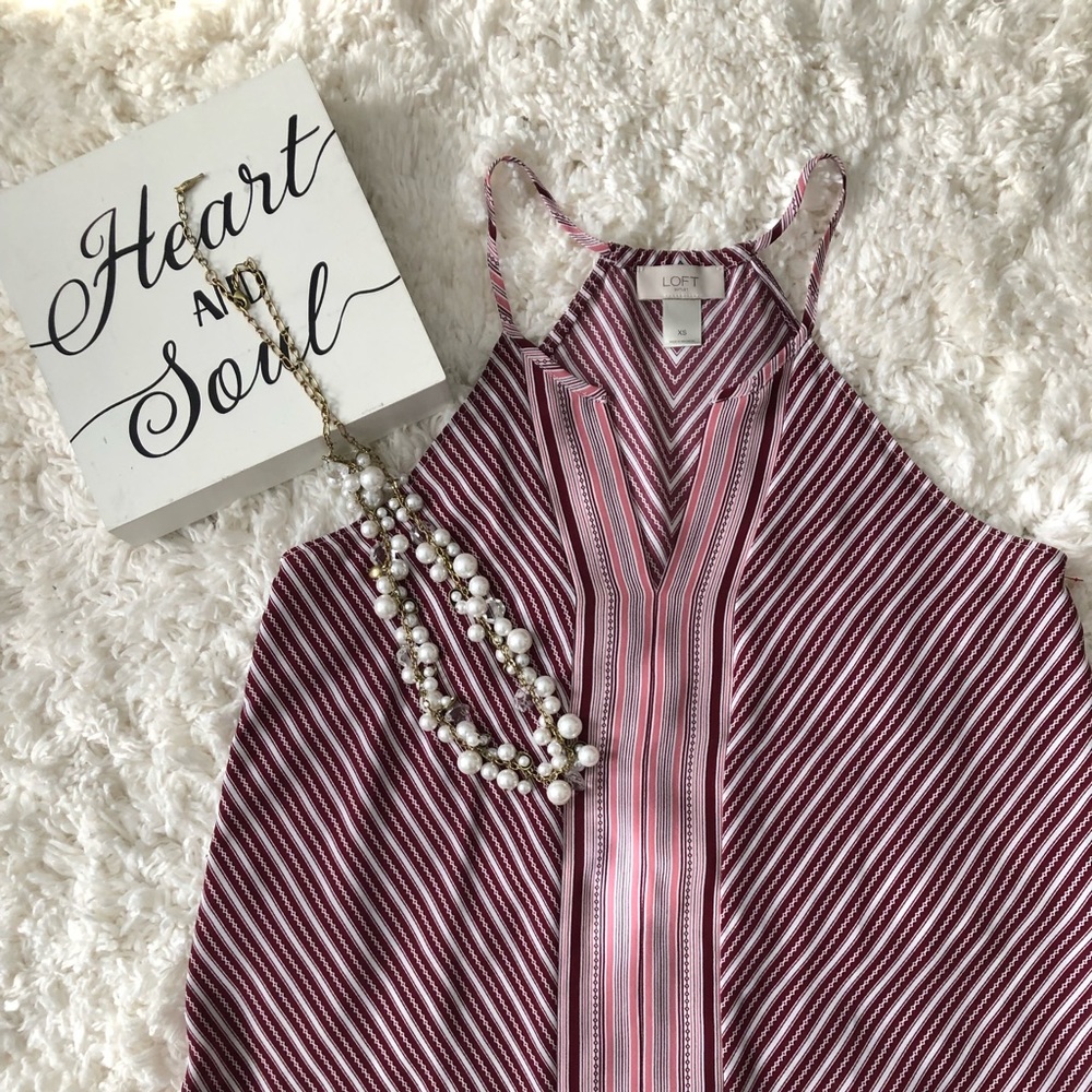 Loft • Deep Red & White Strappy Tank